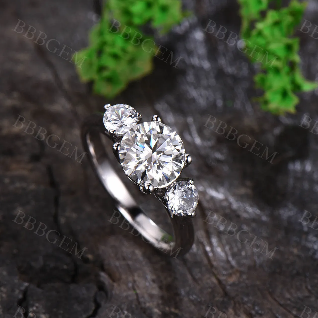 1.5CT Round Cut Moissanite Engagement Ring Three Stone Ring Anniversary Promise Ring