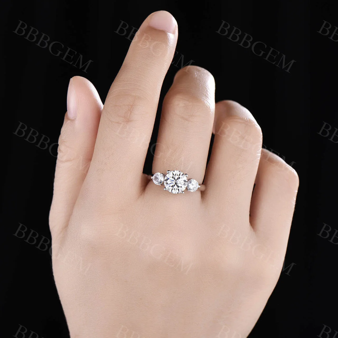 1.5CT Round Cut Moissanite Engagement Ring Three Stone Ring Anniversary Promise Ring