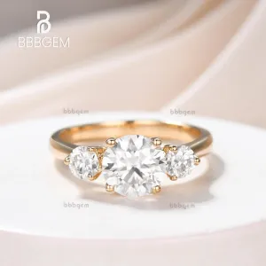 1.5CT Round Cut Moissanite Engagement Ring Three Stone Ring Anniversary Promise Ring