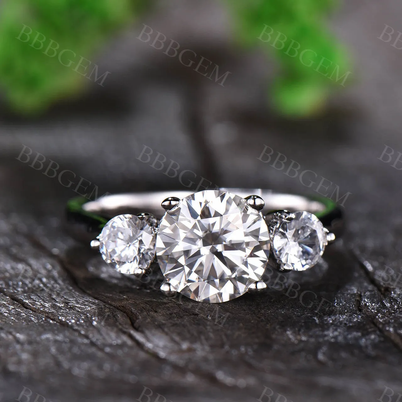 1.5CT Round Cut Moissanite Engagement Ring Three Stone Ring Anniversary Promise Ring