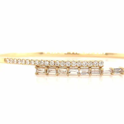 18K Baguette and Round Diamond Bangle Yellow Gold