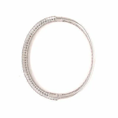 18K Emerald and Round Diamond Bangle Bracelet White Gold