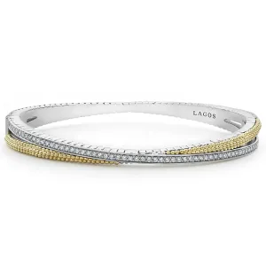 18K Gold Caviar and Diamond Bangle