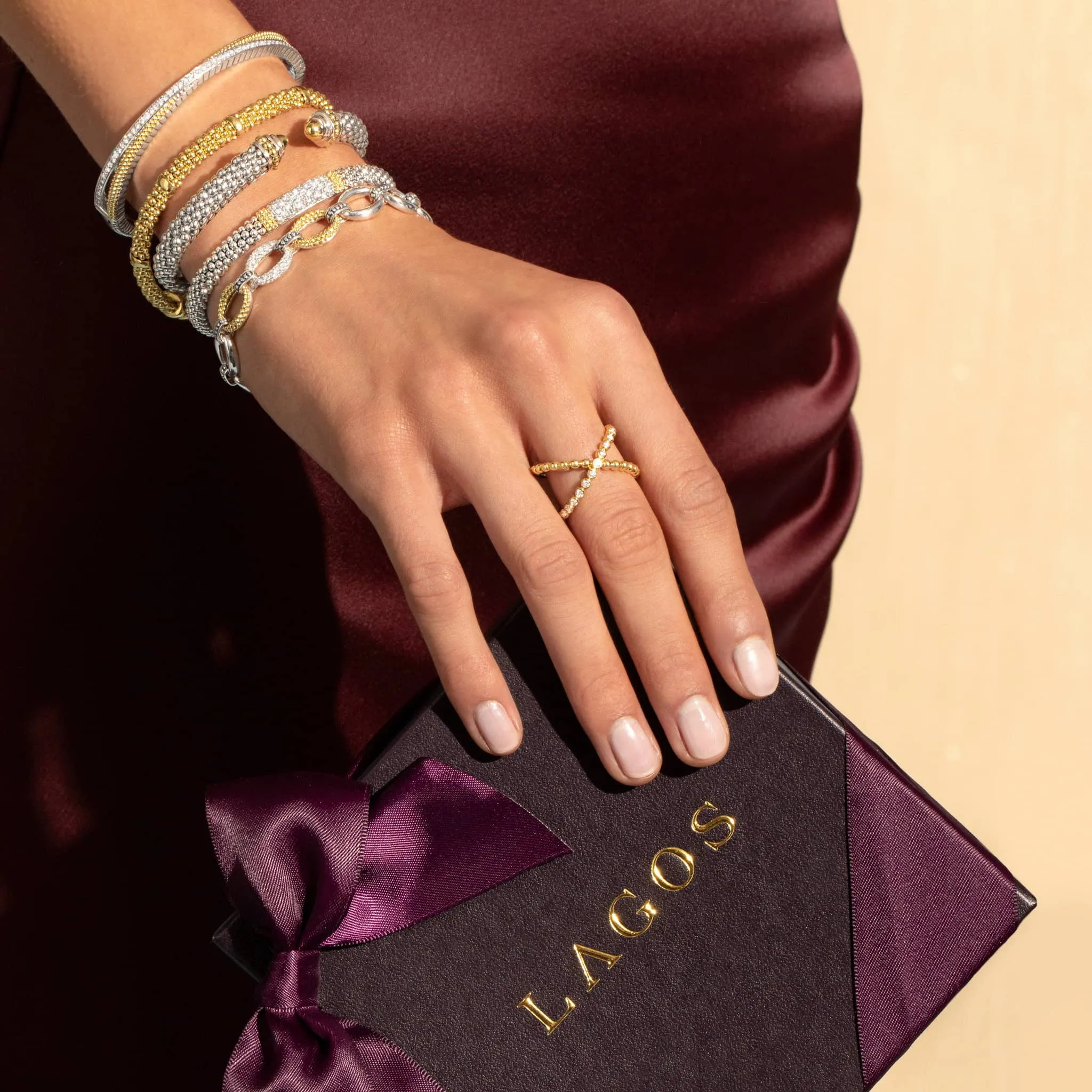 18K Gold Caviar and Diamond Bangle