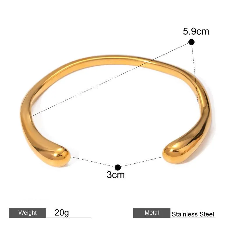 18K Gold PVD Plated Stainless Steel Open Bracelet Bangle – Smooth, Polished, and Rust-Proof