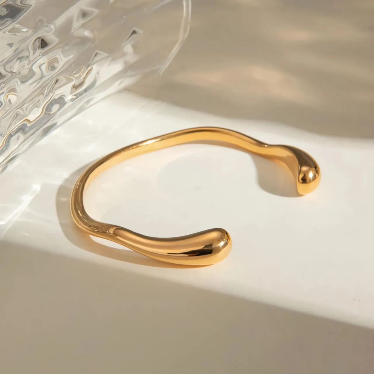 18K Gold PVD Plated Stainless Steel Open Bracelet Bangle – Smooth, Polished, and Rust-Proof