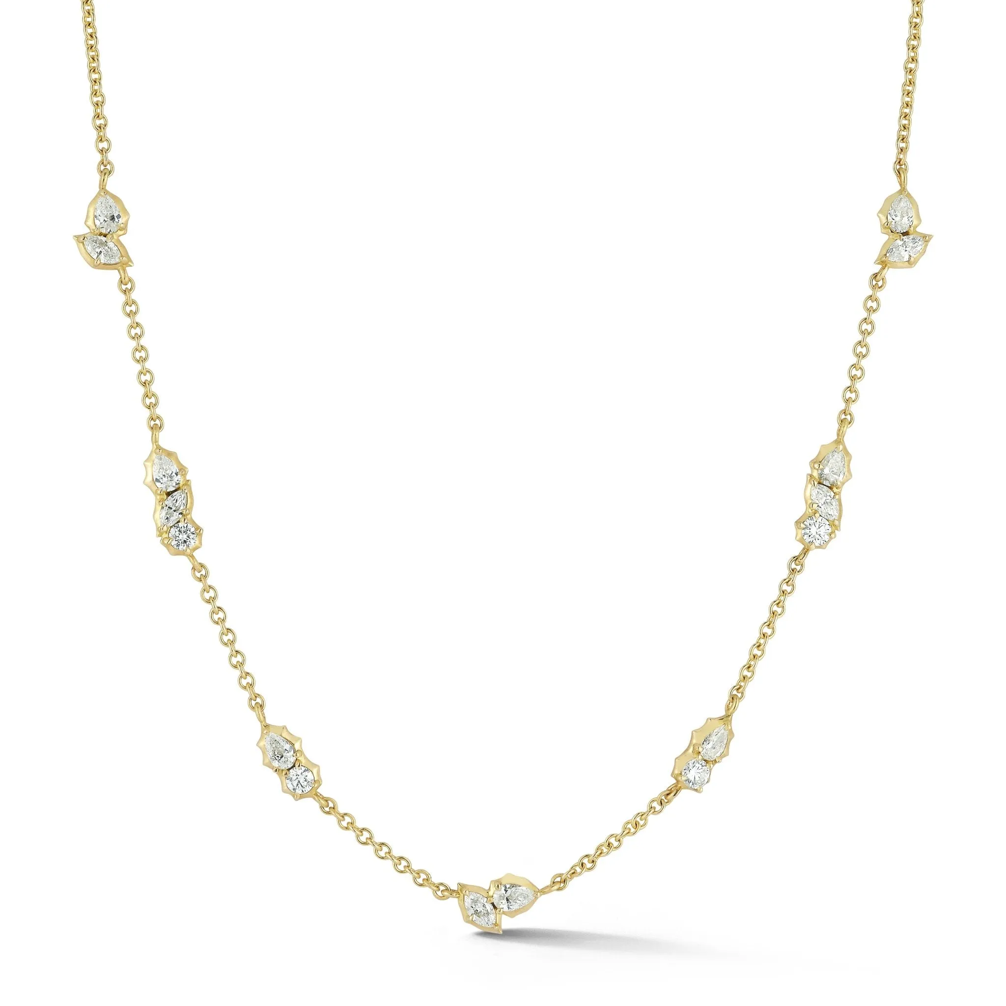 18K Gold "Posey" Seven Diamond Cluster Station Necklace