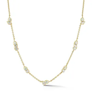 18K Gold "Posey" Seven Diamond Cluster Station Necklace