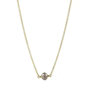 18K Gold Single Grey Diamond Rondelle Necklace