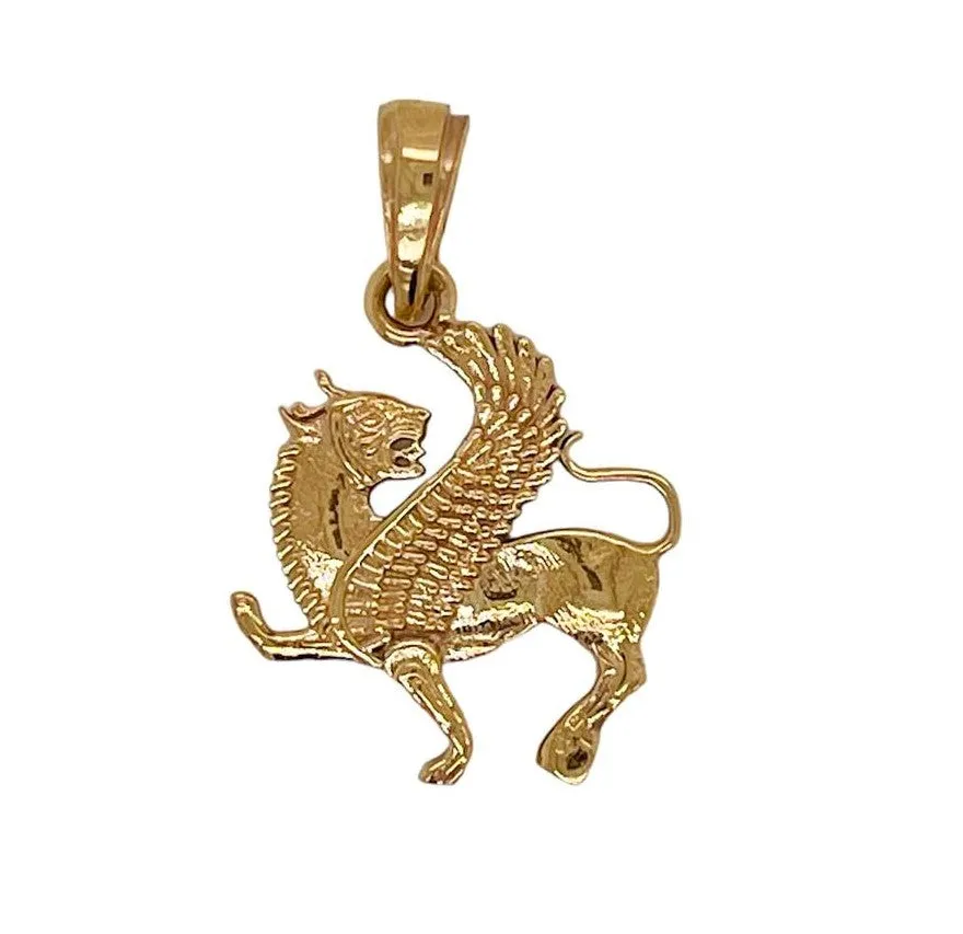 18k Solid Yellow Gold Shirdal Persian Griffin Dragon Persepolis Symbol Achaemenid Two Sided Pendant 2.8 gr