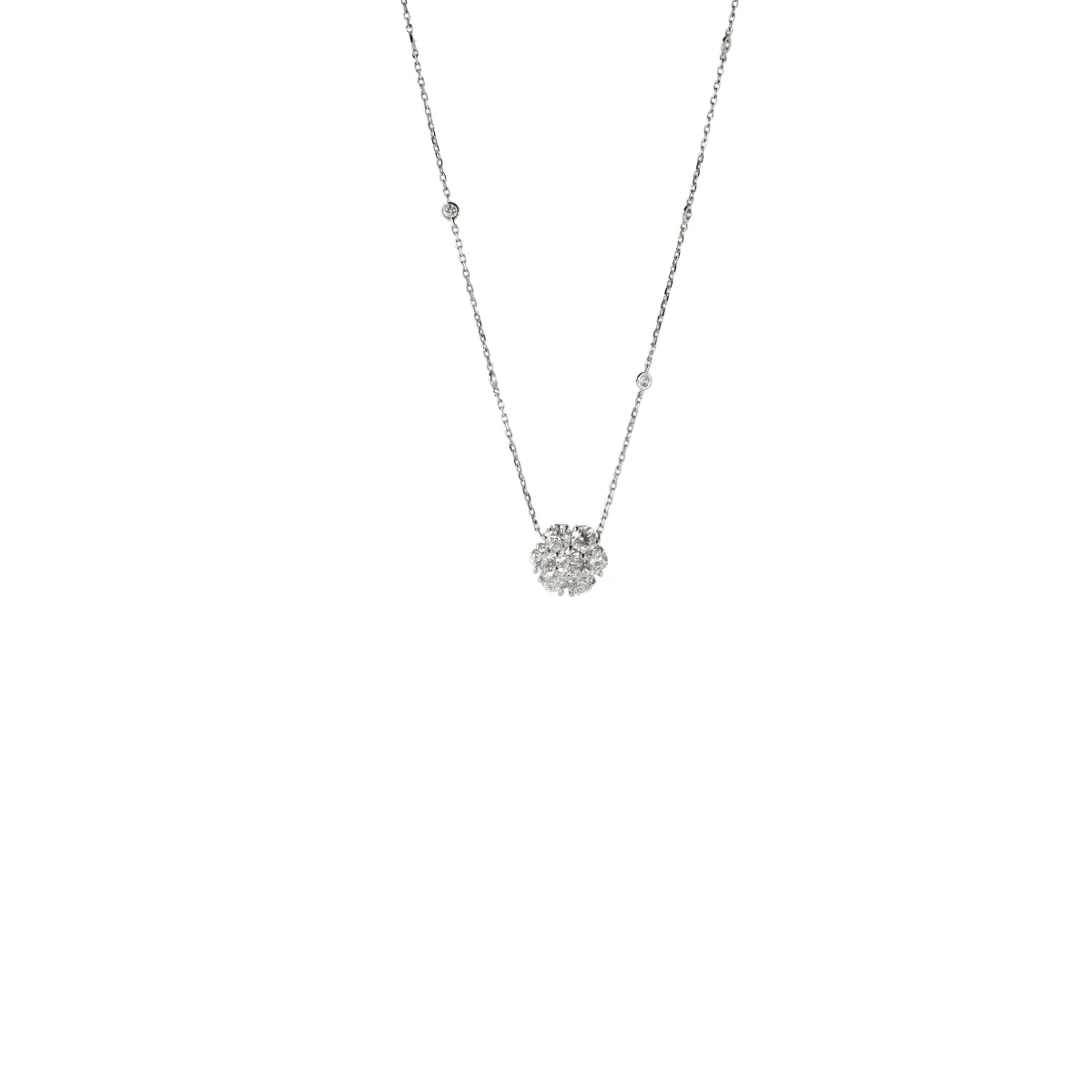 18k White Gold Diamond Cluster Necklace with Diamonds by the Inch Chain