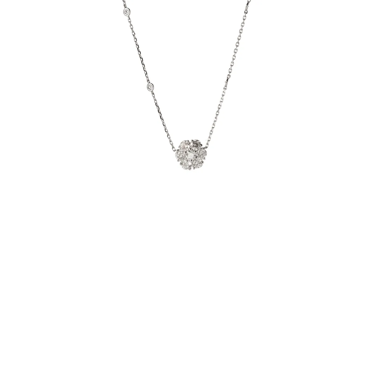18k White Gold Diamond Cluster Necklace with Diamonds by the Inch Chain