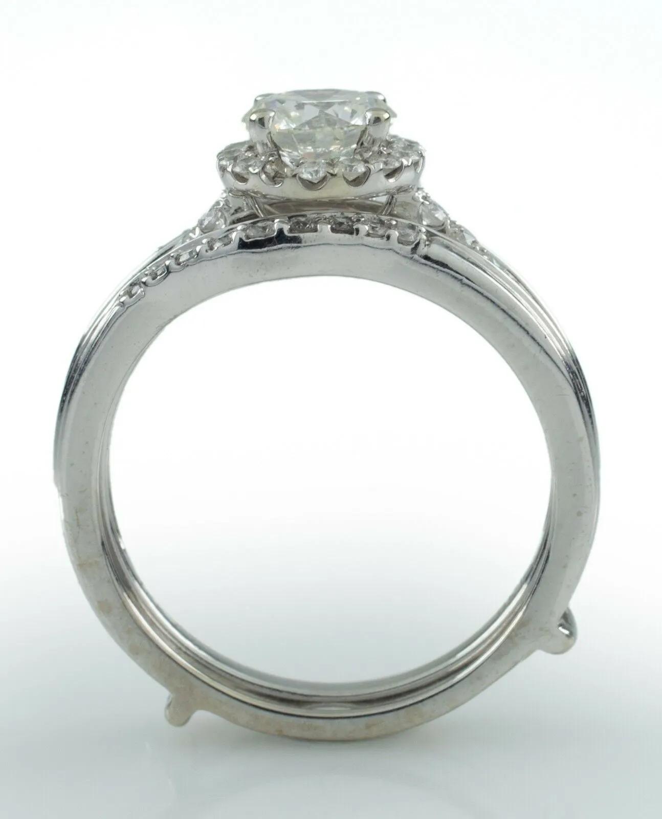 18k White Gold Diamond Engagement Ring w/ Wedding Enhancer Guard .75 ct Center