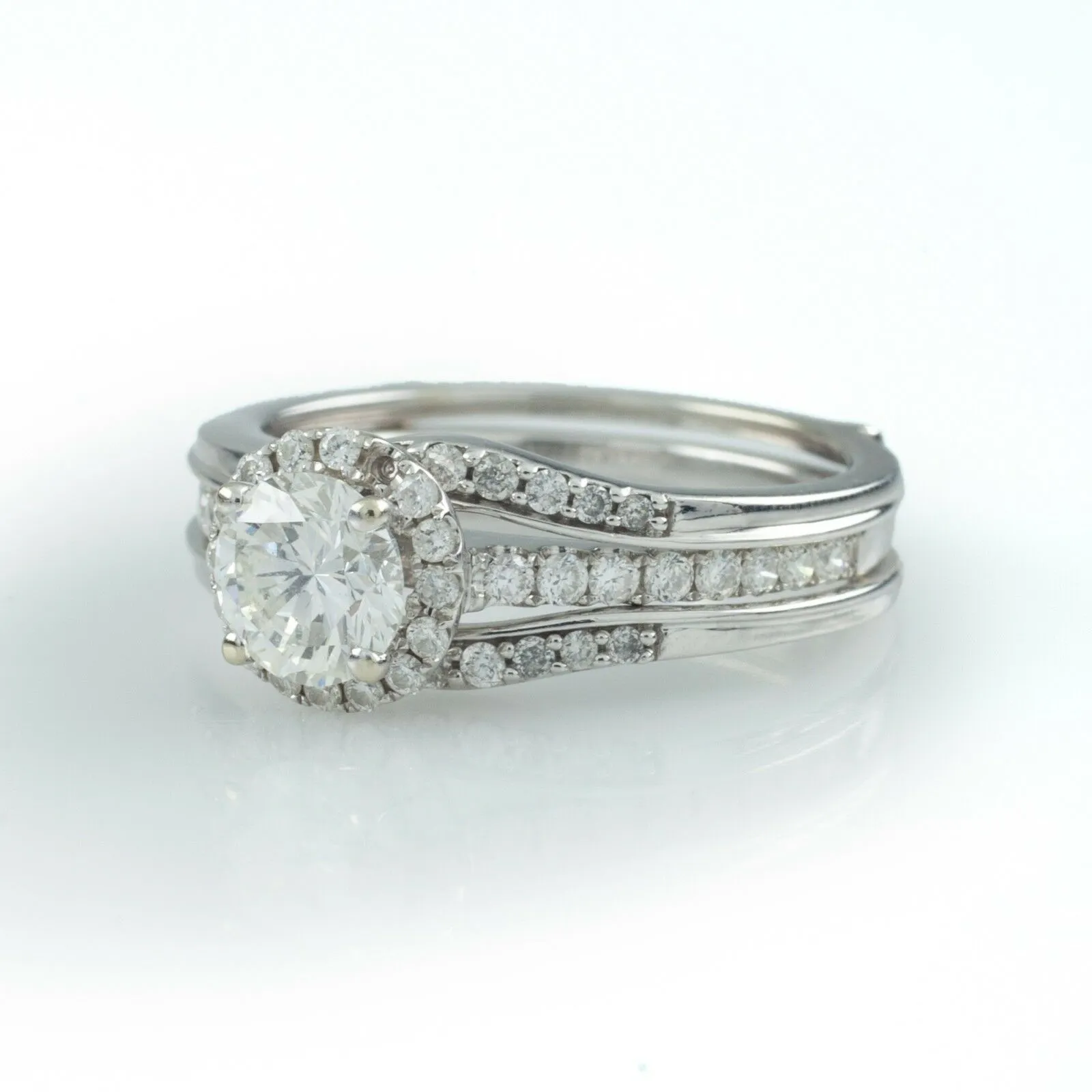 18k White Gold Diamond Engagement Ring w/ Wedding Enhancer Guard .75 ct Center