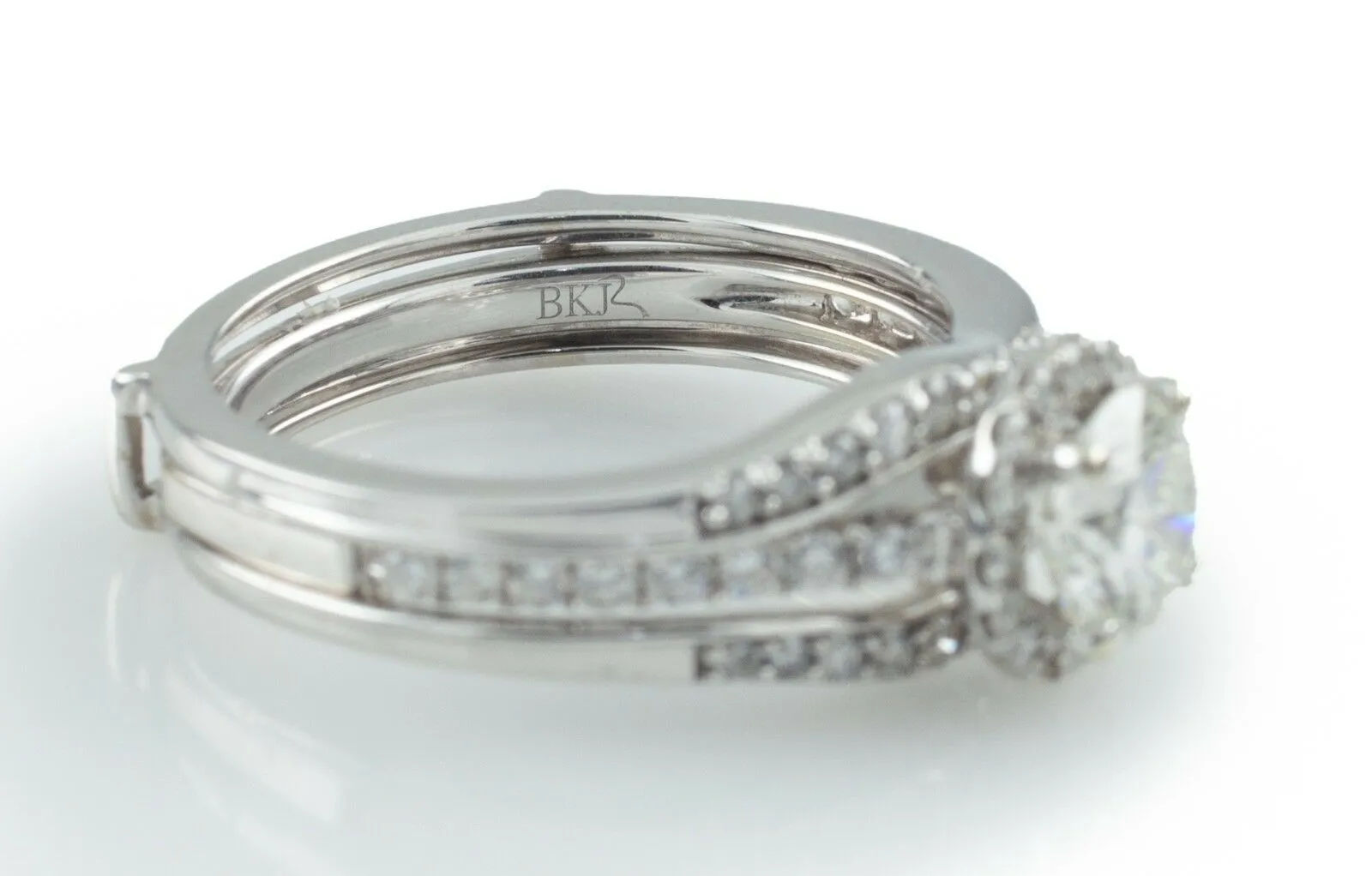 18k White Gold Diamond Engagement Ring w/ Wedding Enhancer Guard .75 ct Center