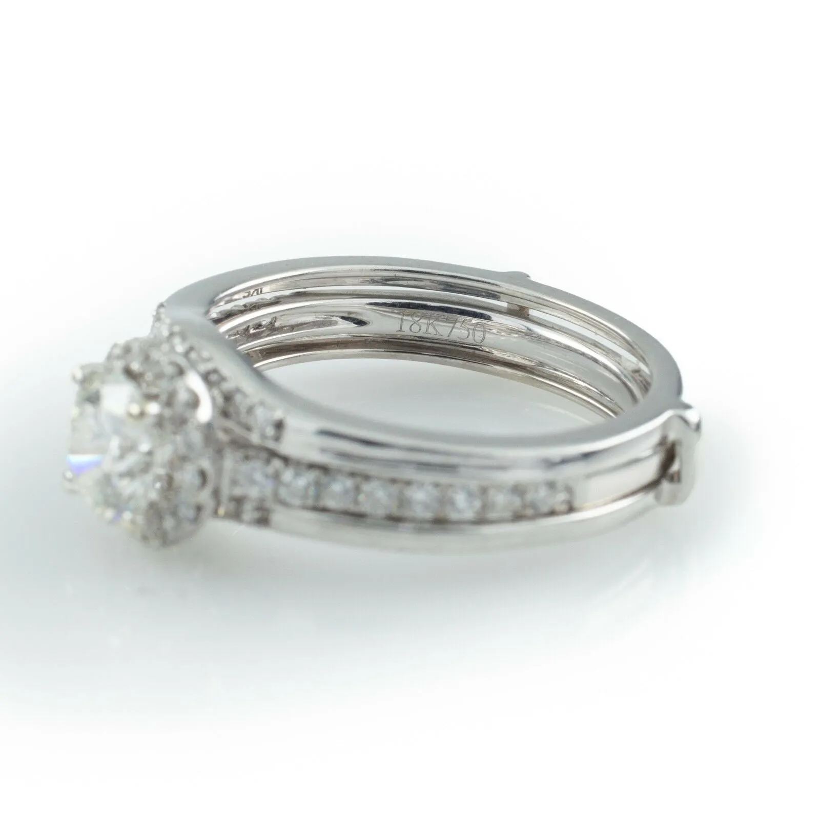 18k White Gold Diamond Engagement Ring w/ Wedding Enhancer Guard .75 ct Center