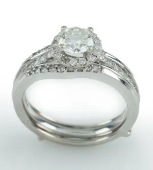 18k White Gold Diamond Engagement Ring w/ Wedding Enhancer Guard .75 ct Center