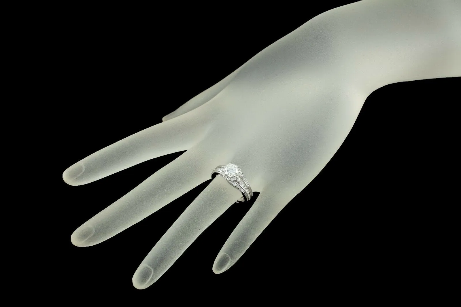 18k White Gold Diamond Engagement Ring w/ Wedding Enhancer Guard .75 ct Center