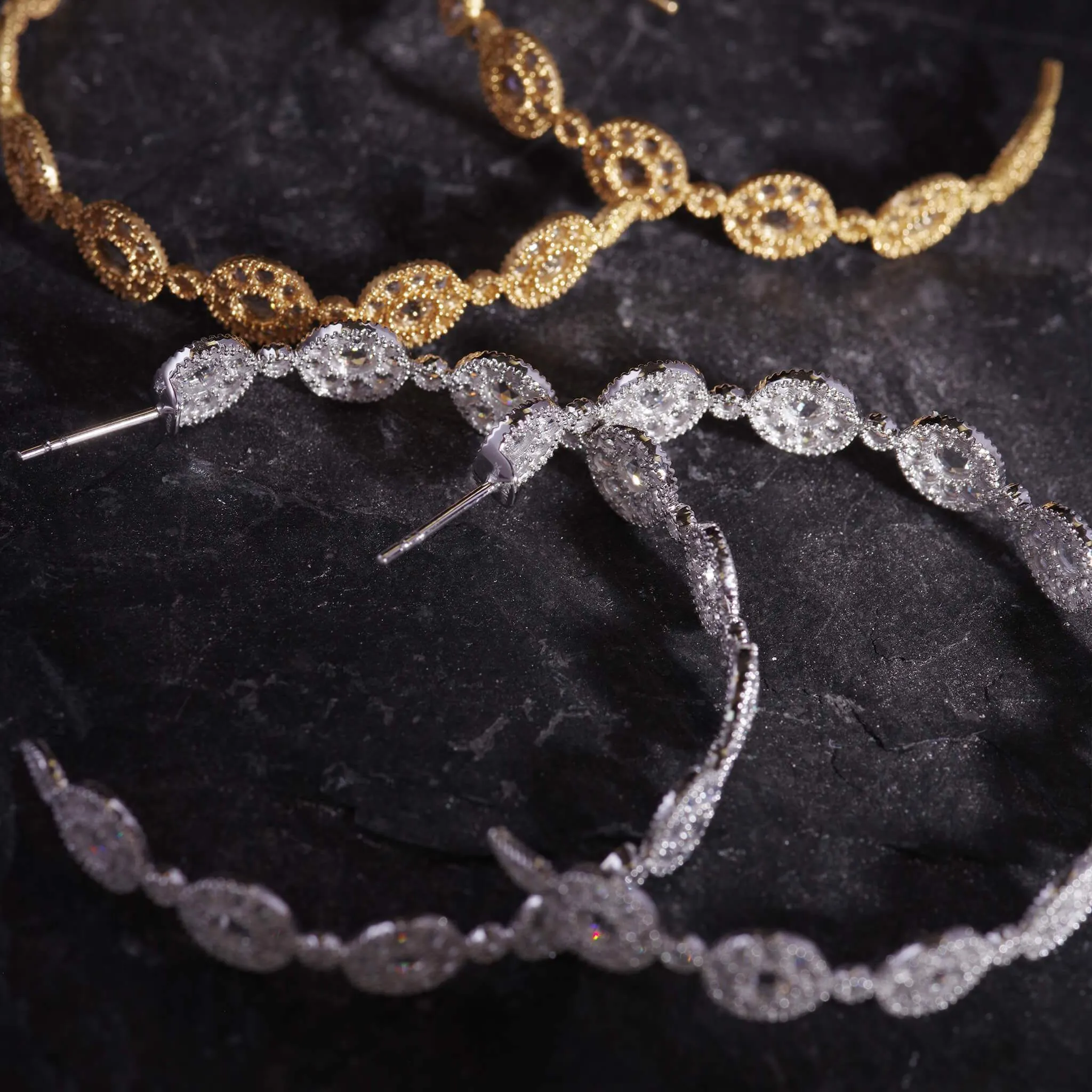 18K White Gold Eternity Opera Diamond Hoop Earrings