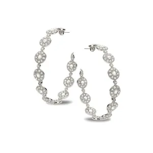 18K White Gold Eternity Opera Diamond Hoop Earrings