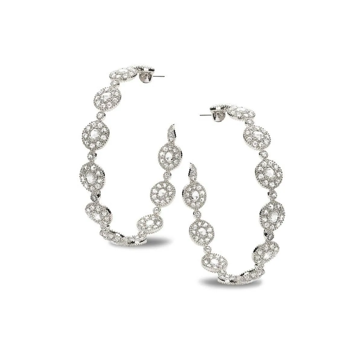18K White Gold Eternity Opera Diamond Hoop Earrings