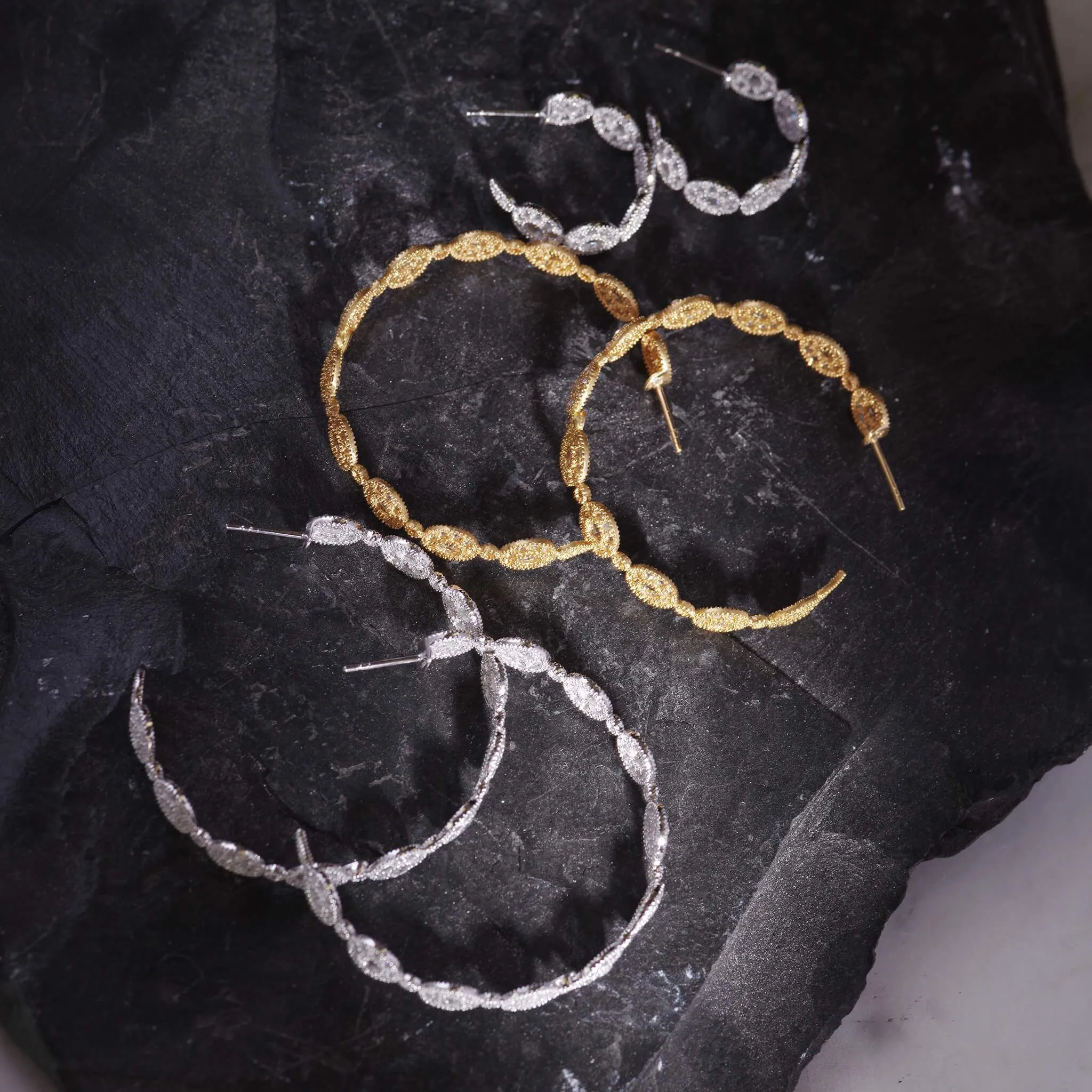 18K White Gold Eternity Opera Diamond Hoop Earrings