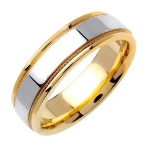 18K Yellow and White gold Milgrain Flat Ring
