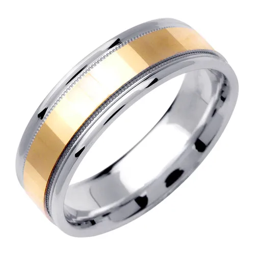 18K Yellow and White gold Milgrain Flat Ring