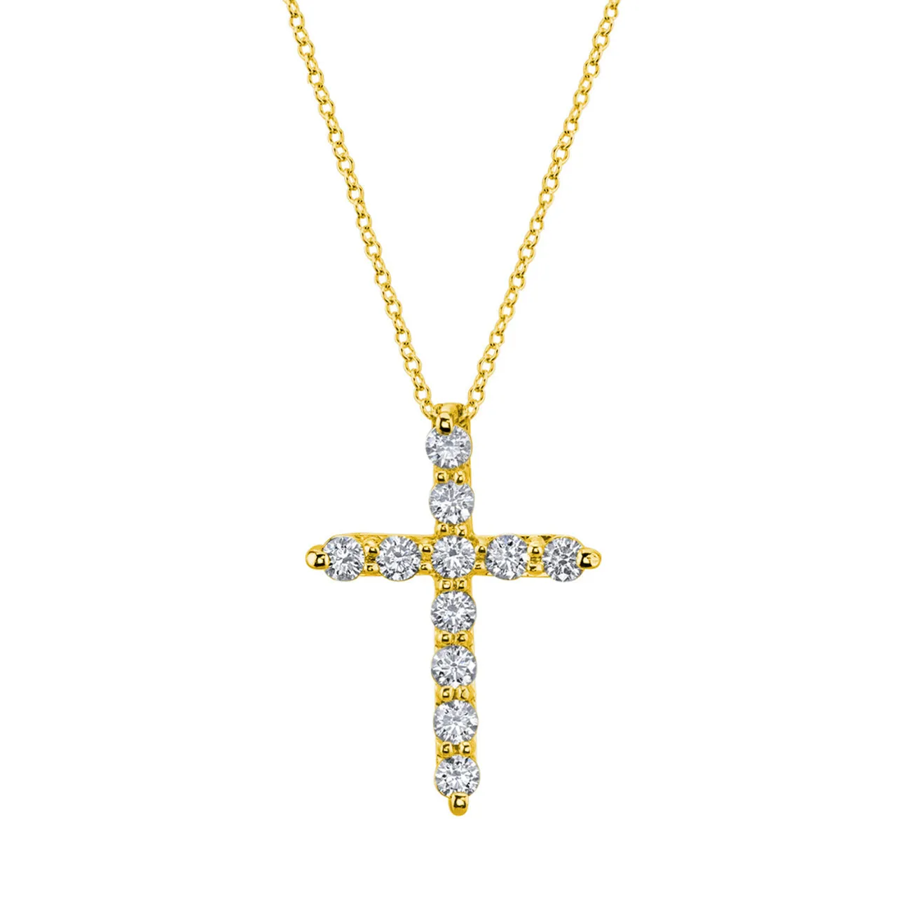 18K Yellow Gold 0.23 ct Round Diamond Cross Pendant Necklace