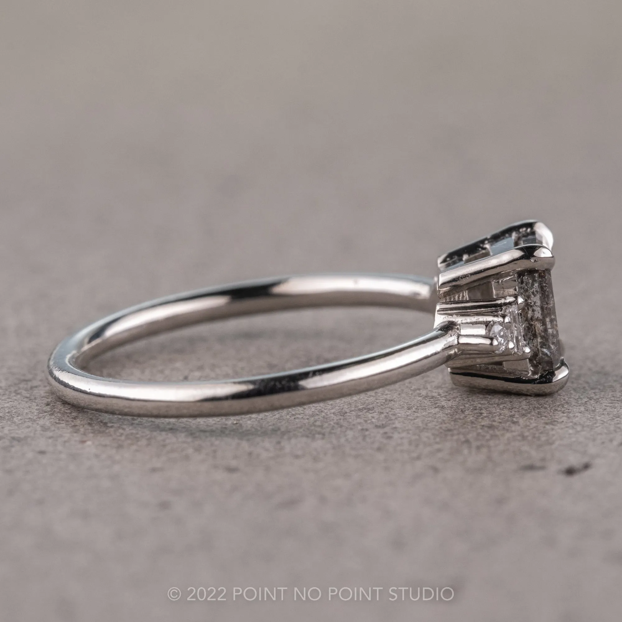 1.92 Carat Salt and Pepper Emerald Diamond Engagement Ring, Betty Setting, Platinum