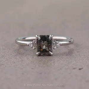 1.92 Carat Salt and Pepper Emerald Diamond Engagement Ring, Betty Setting, Platinum