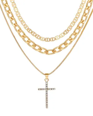 1pcs Hollow Out Multi layered Cross Pendant Necklace