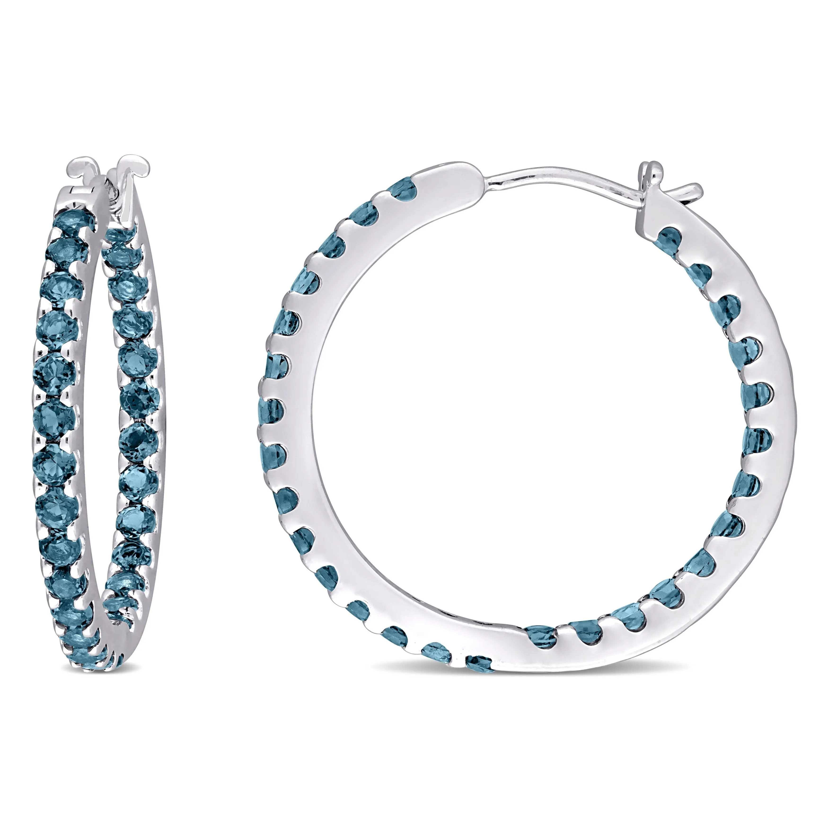 2 4/5 CT TGW Blue Topaz - London Hoop Earrings 10k White Gold