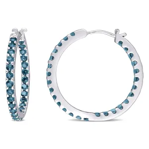 2 4/5 CT TGW Blue Topaz - London Hoop Earrings 10k White Gold