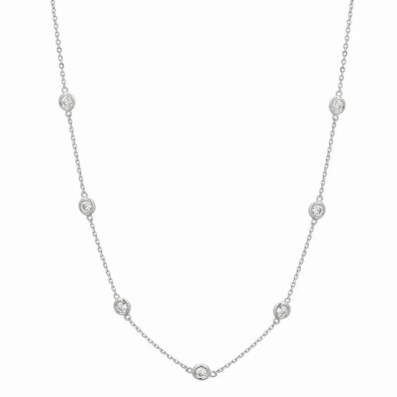 2 POINTER DIAMOND HALF WAY AROUND NECKLACE 14K WHITE GOLD (0.15 CTW)