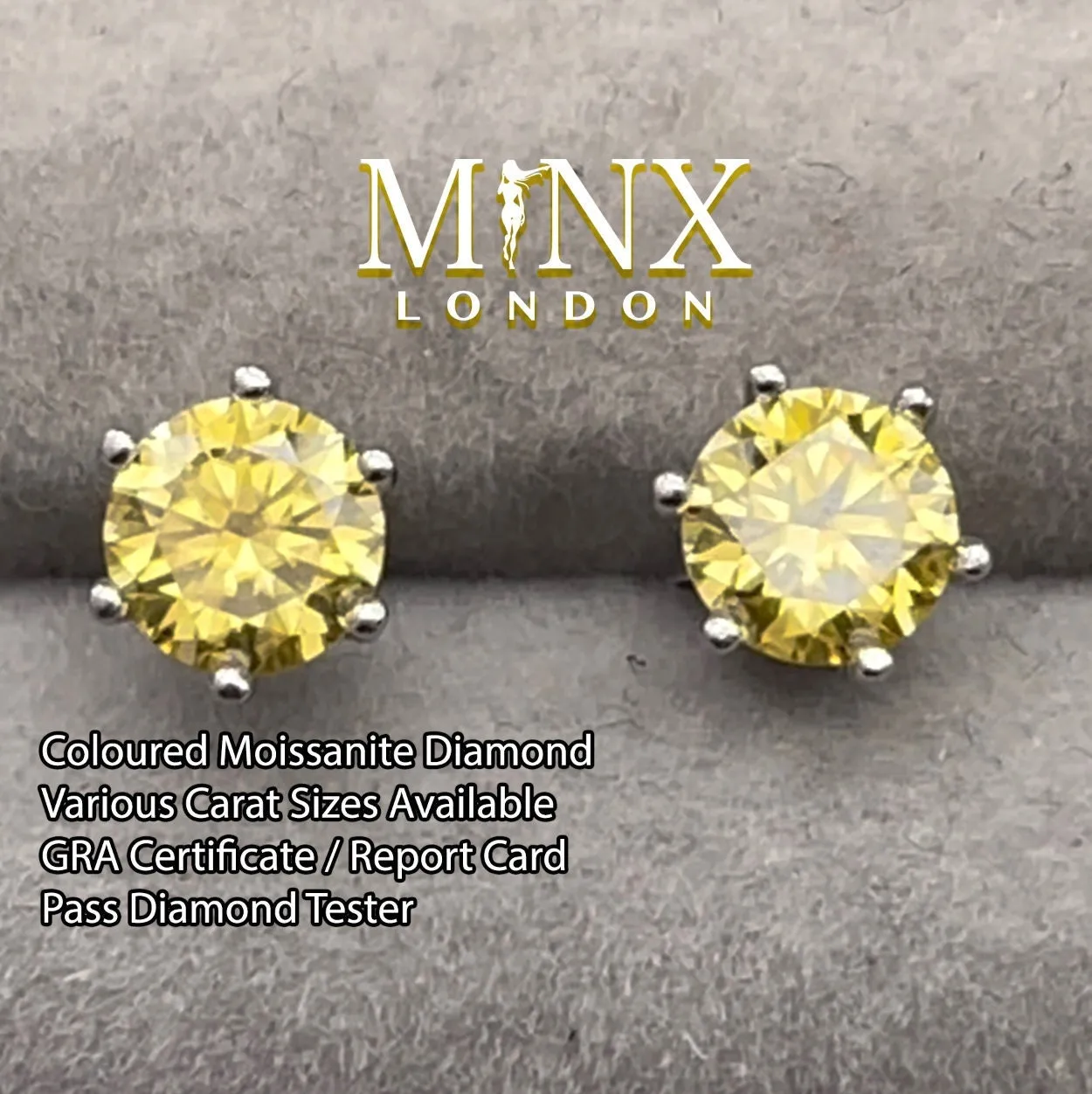 2.0 Carat | Moissanite Ear Studs | VVS1 Ear Studs | Yellow Diamond Earrings | Yellow Ear Studs | Moissanite Earrings | Moissanite Ear Studs
