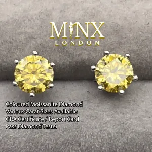 2.0 Carat | Moissanite Ear Studs | VVS1 Ear Studs | Yellow Diamond Earrings | Yellow Ear Studs | Moissanite Earrings | Moissanite Ear Studs