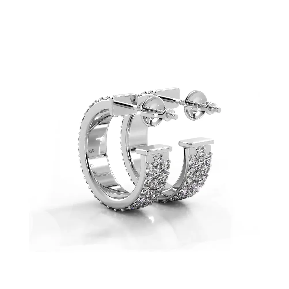 2.0 ctw. Classic Triple Row Pave Diamond Hoop Earrings