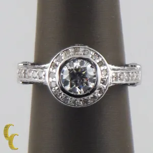2.00 Carat Round Brilliant Diamond Halo 14k White Gold Engagement Ring Size 6.25