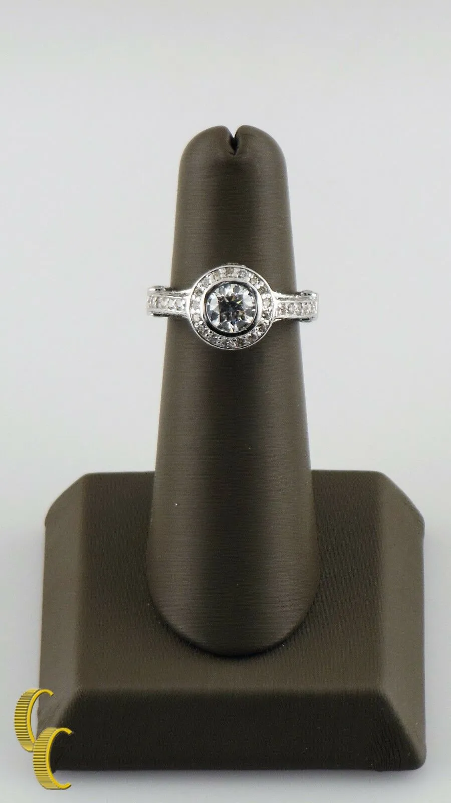2.00 Carat Round Brilliant Diamond Halo 14k White Gold Engagement Ring Size 6.25