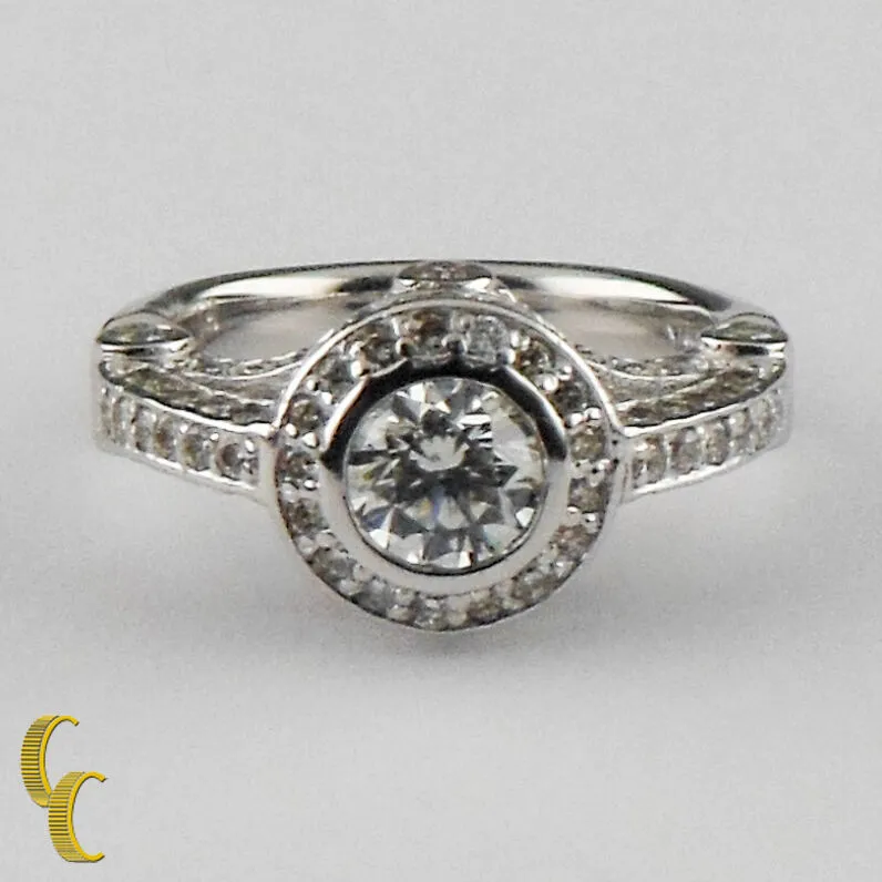2.00 Carat Round Brilliant Diamond Halo 14k White Gold Engagement Ring Size 6.25