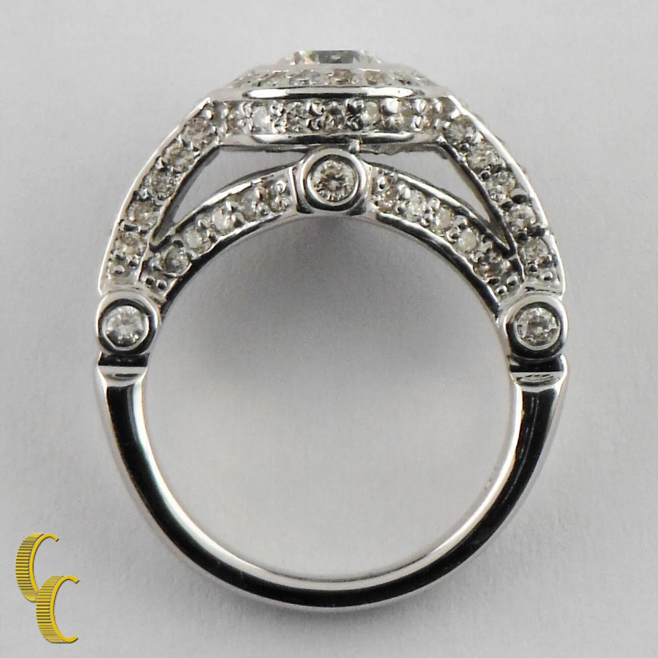 2.00 Carat Round Brilliant Diamond Halo 14k White Gold Engagement Ring Size 6.25
