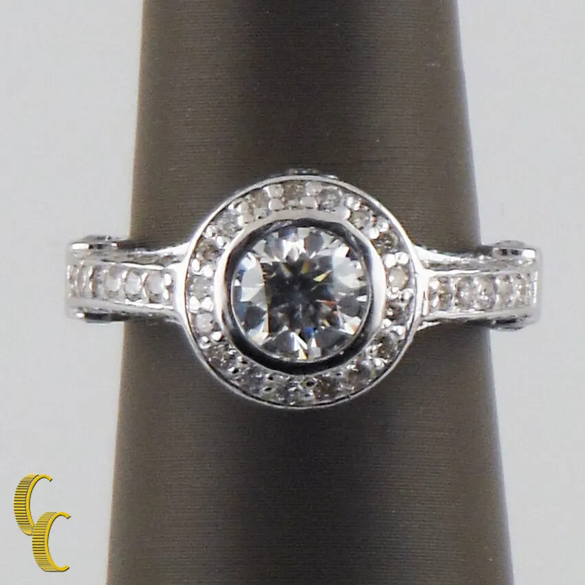 2.00 Carat Round Brilliant Diamond Halo 14k White Gold Engagement Ring Size 6.25