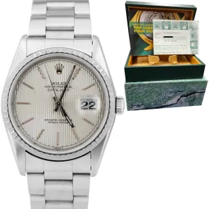 2001 Rolex DateJust 36mm NO-HOLES Silver TAPESTRY Stainless Watch 16220 B P