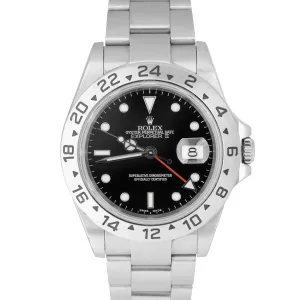 2005 Rolex Explorer II NO HOLES Stainless Steel Black Date GMT 40mm Watch 16570