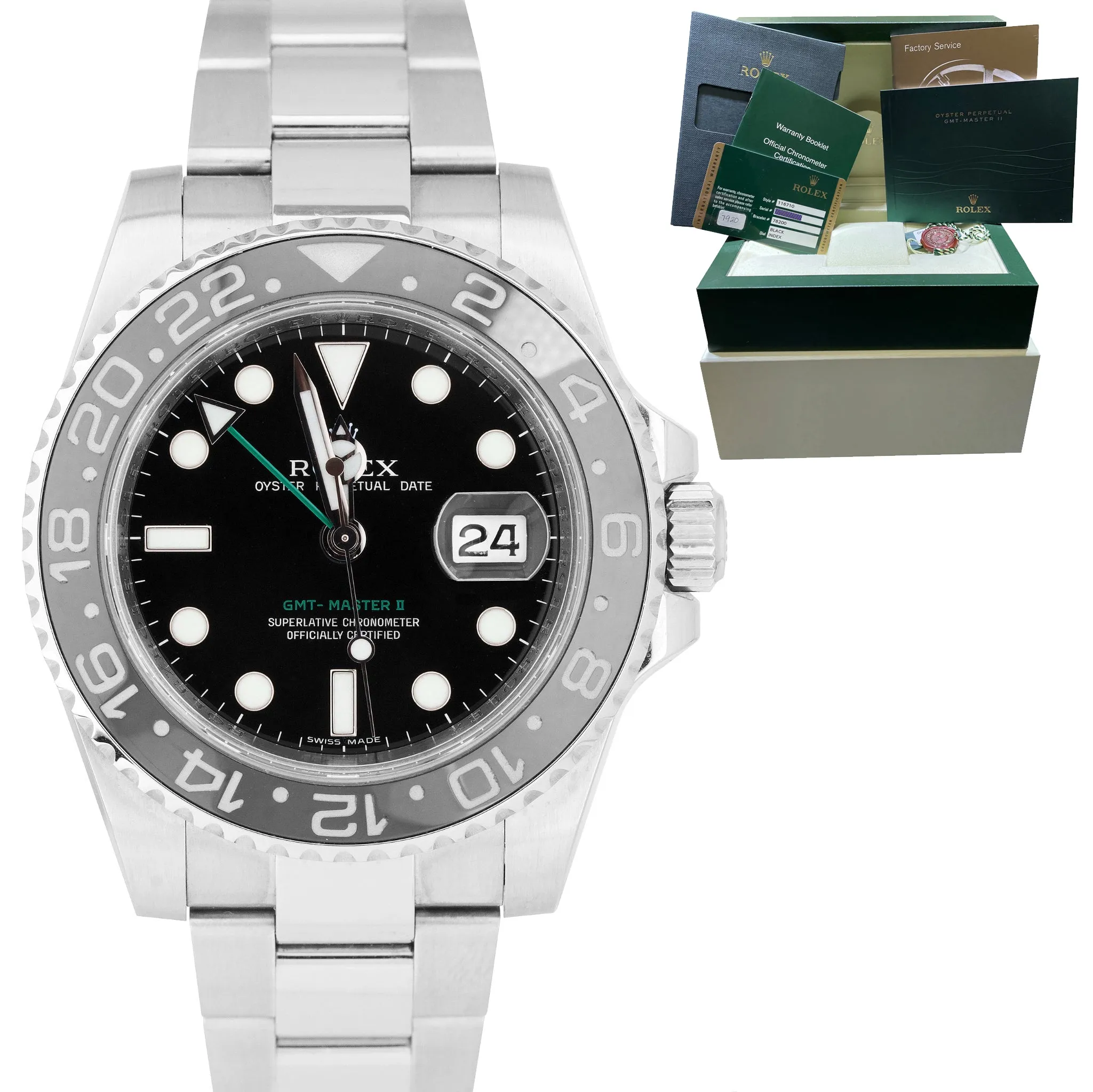 2014 Rolex GMT-Master II Stainless Steel Black 40mm Ceramic Watch 116710 LN B P