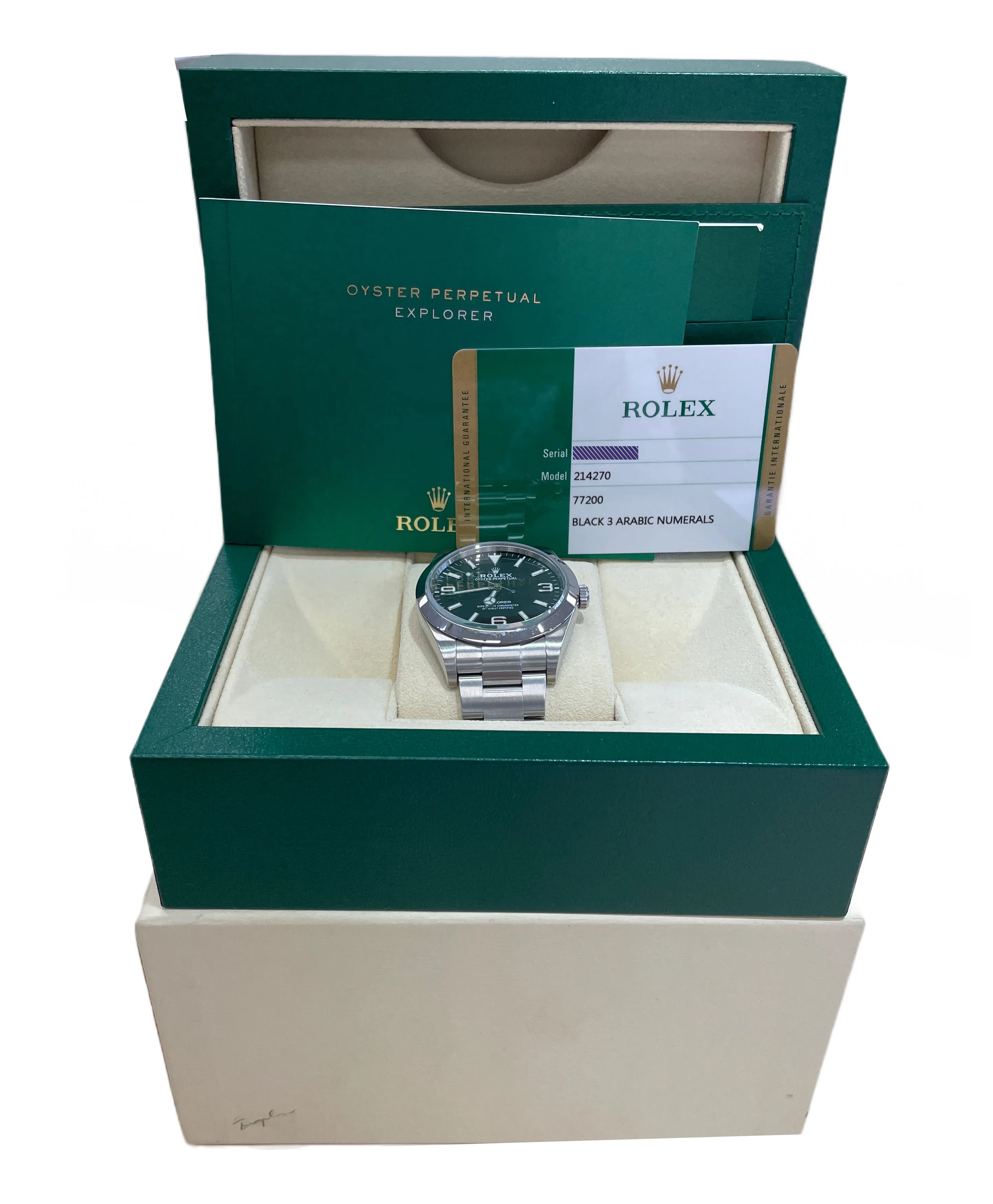 2019 PAPERS Rolex Explorer I Black 3-6-9 FULL LUME MK2 39mm 214270 Watch B P