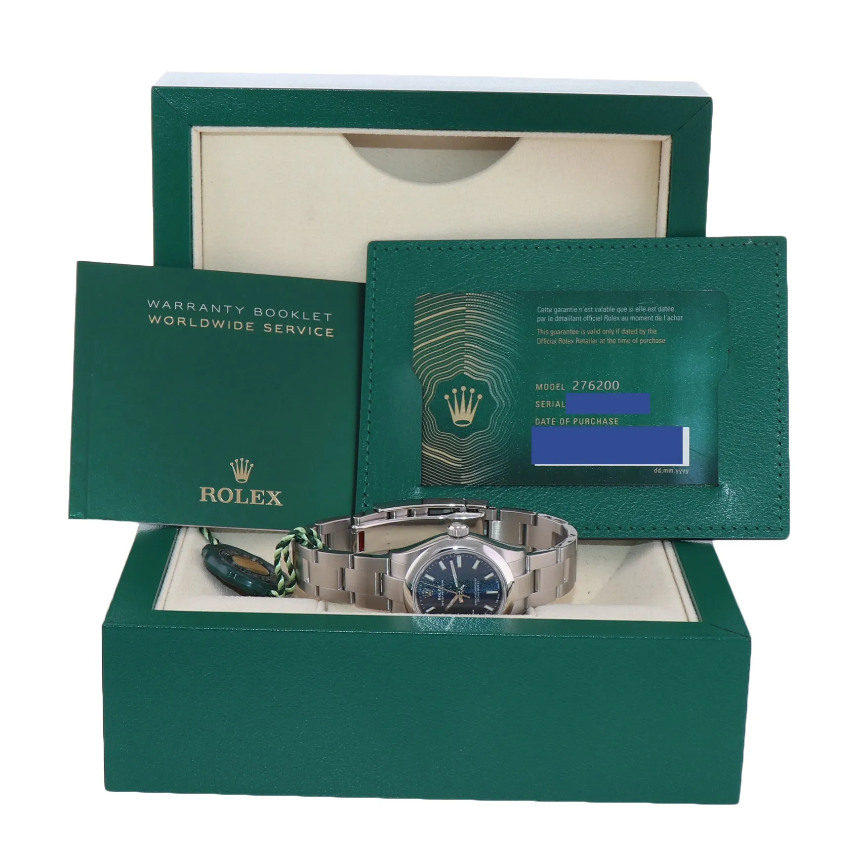 2020 PAPERS Ladies Rolex Oyster Perpetual 276200 26mm Steel Blue Watch Box