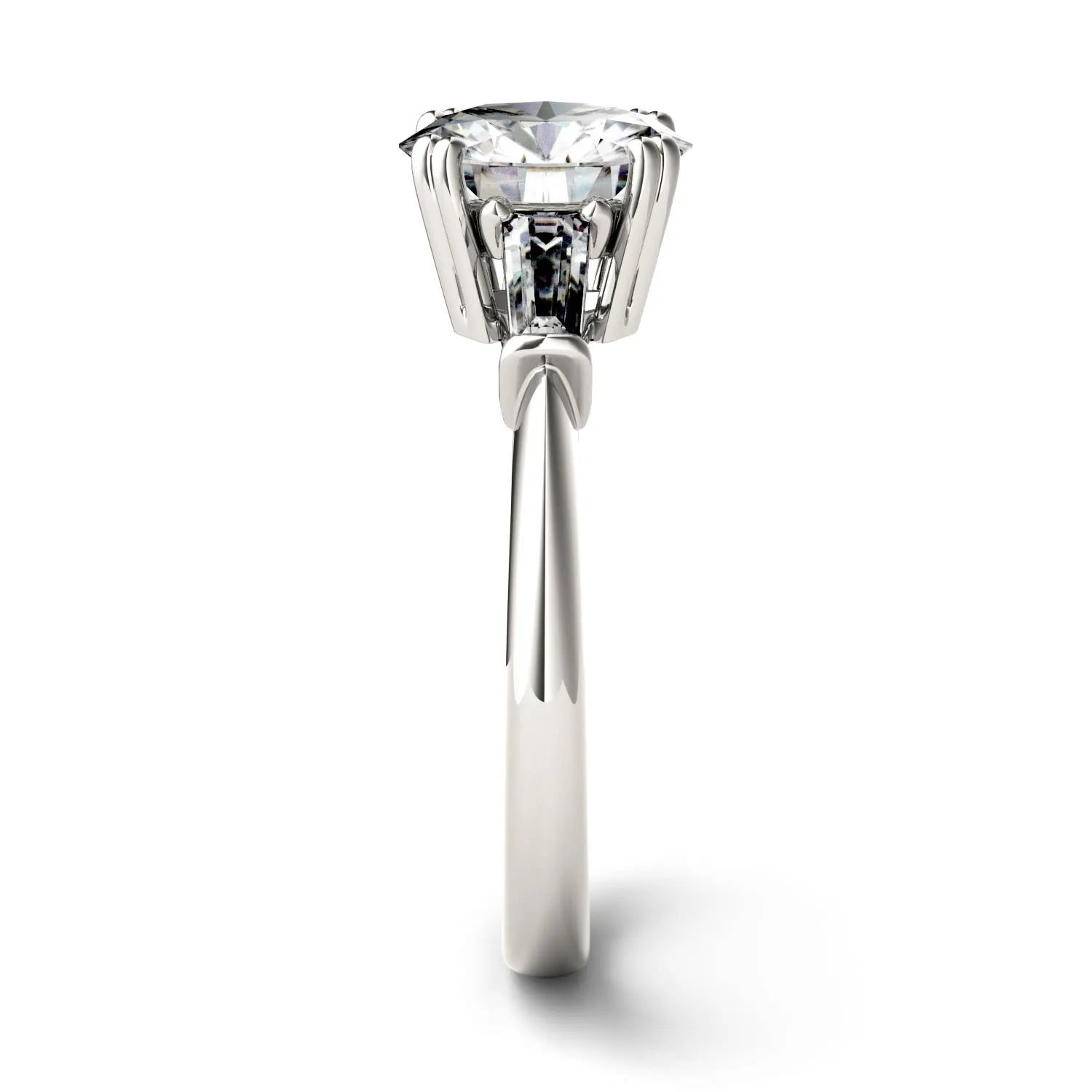 2.27 CTW DEW Round Moissanite Three Stone Ring in 14K White Gold
