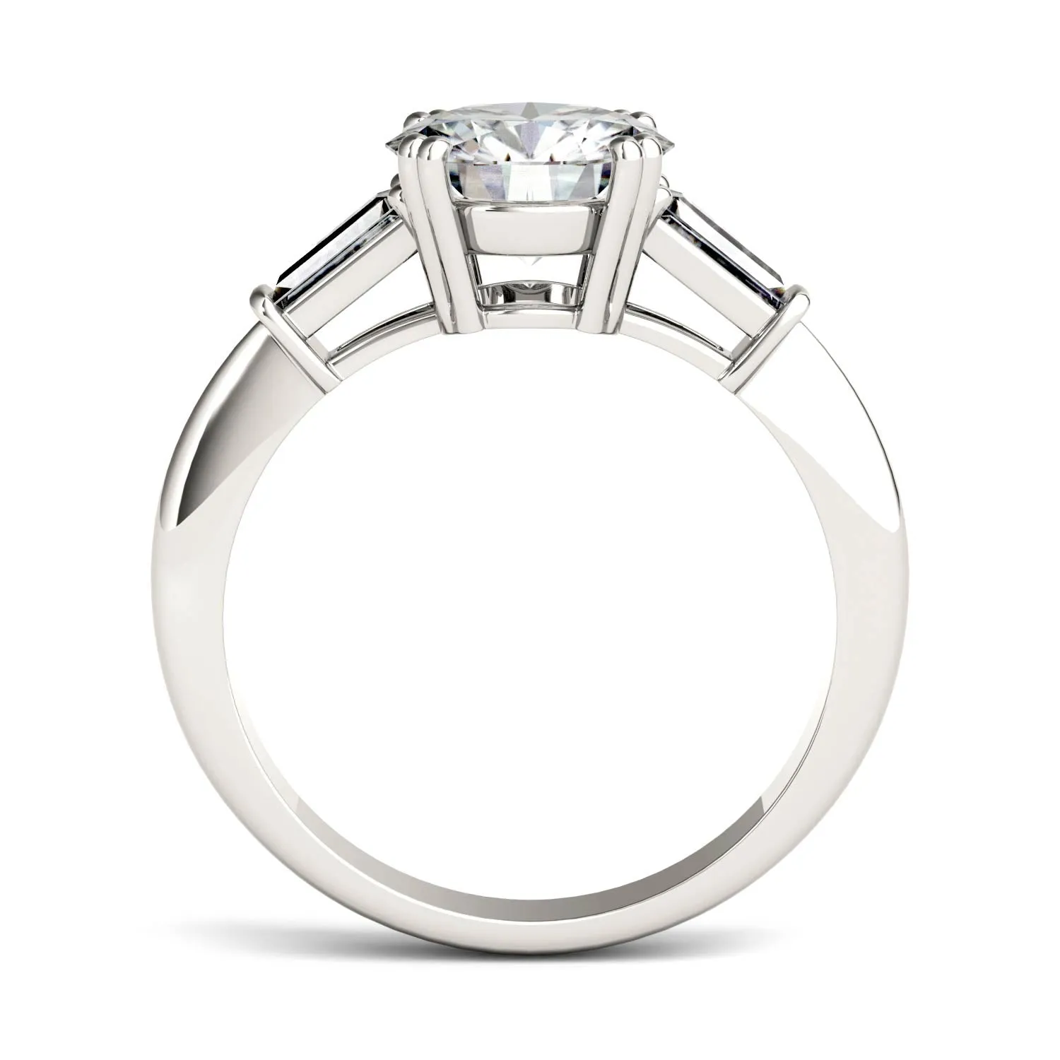 2.27 CTW DEW Round Moissanite Three Stone Ring in 14K White Gold